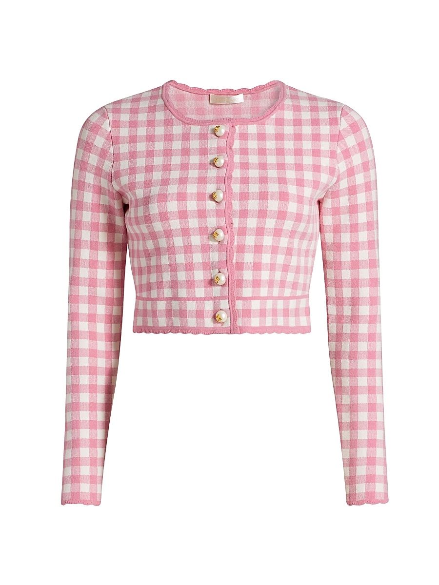 Women's Bridgette Gingham Crop Cardigan - Pink Pearl - Size Small