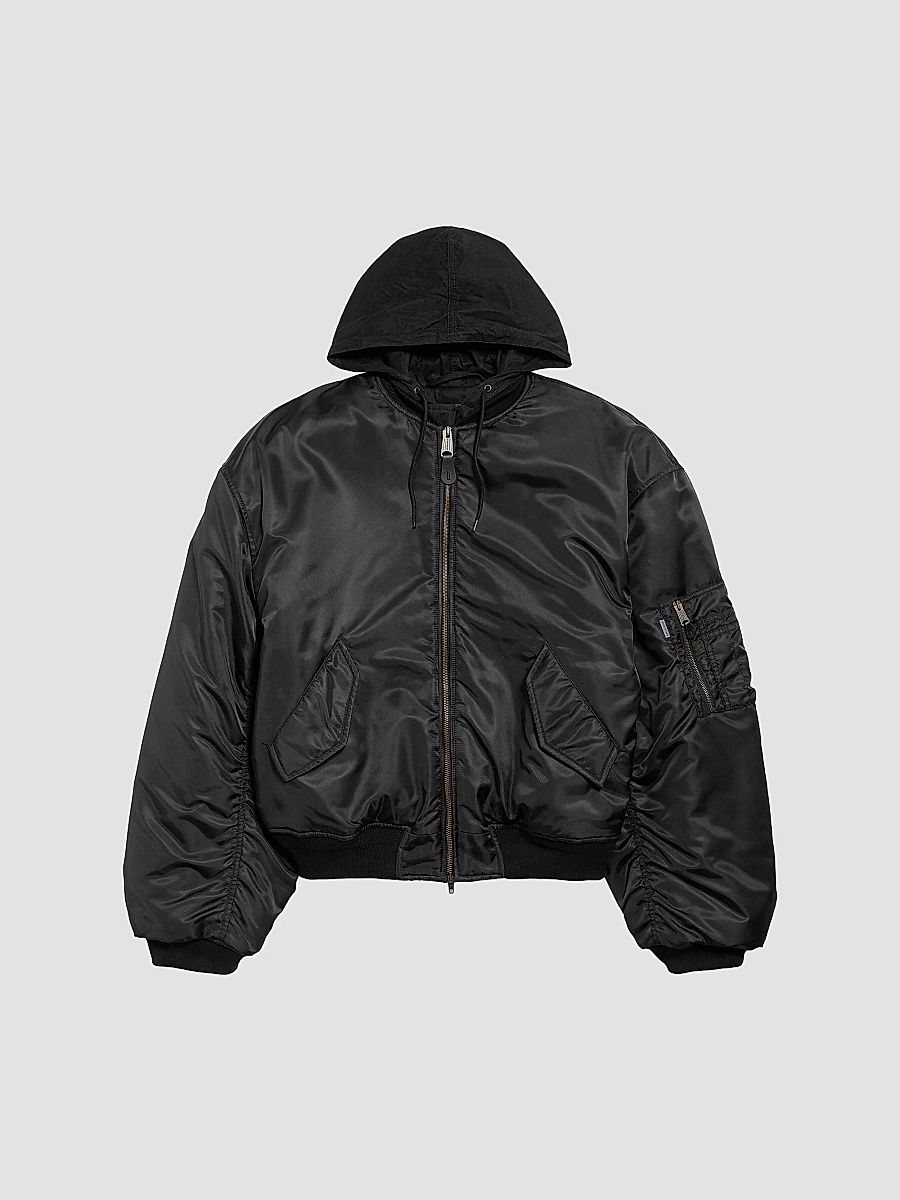 Balenciaga Men's Hooded Bomber Jacket - Black - Size 36