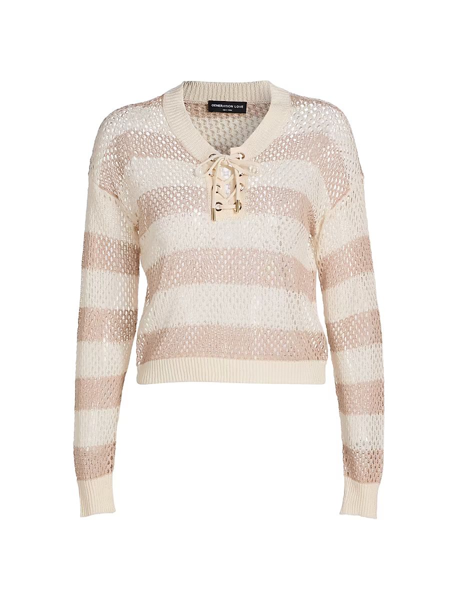 Women's Samantha Striped Sweater - Cream Champagne - Size XL