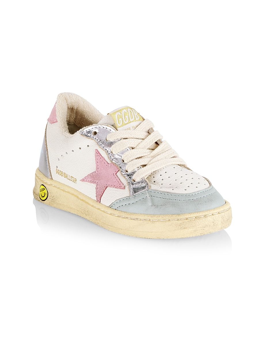 Baby Girl's, Little Girl's & Girl's Ballstar Laminated Suede Star Sneakers - Grey White Pink Silver - Size 13 (Child)
