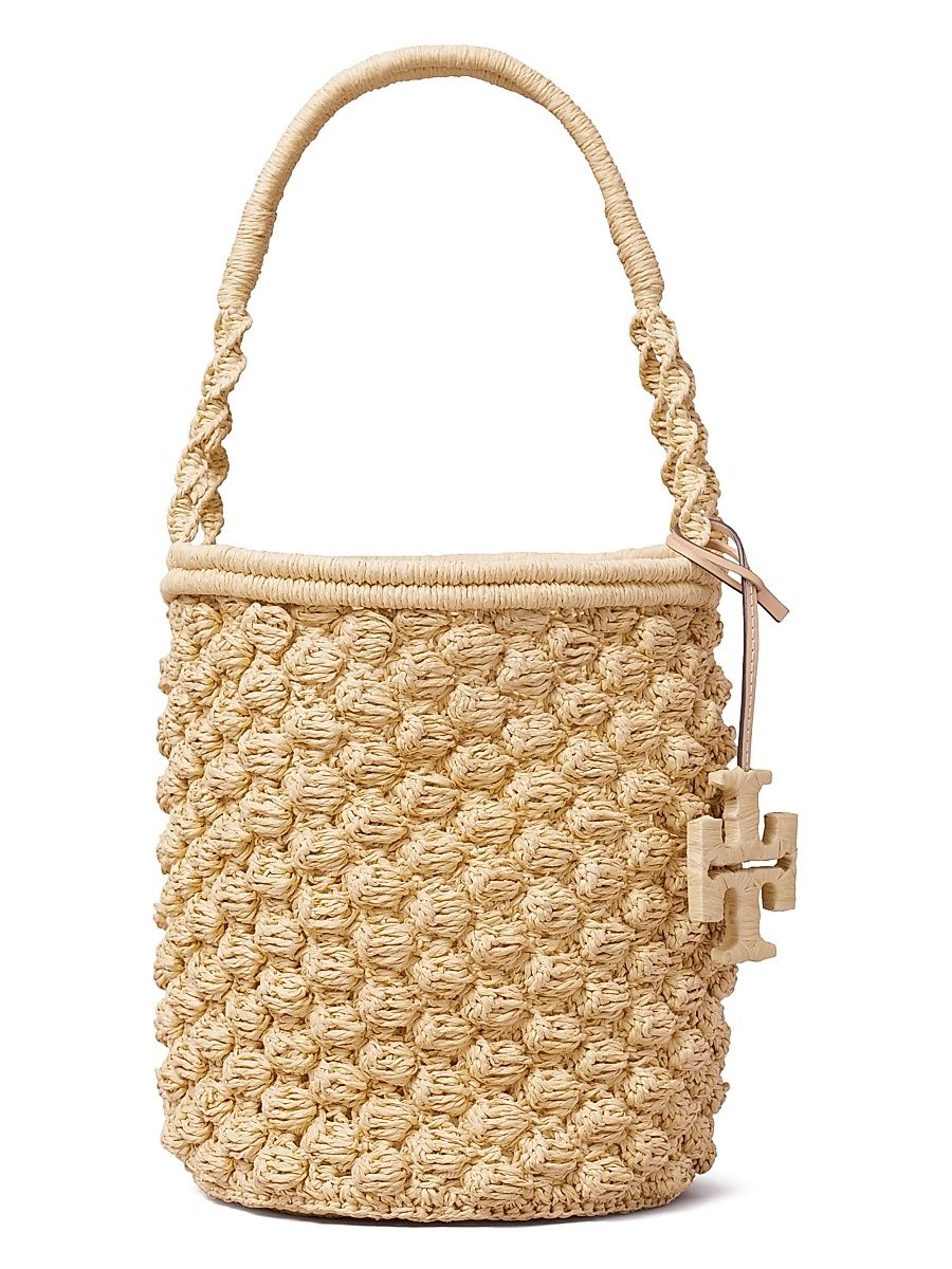 Women's Ella Hand-Crocheted Popcorn-Stitch Raffia Bucket Bag - Natural