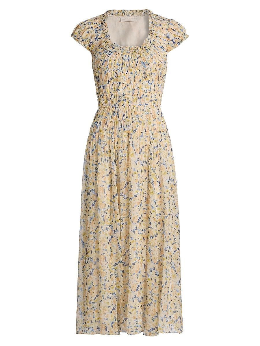 Women's Calliope Floral Silk Midi-Dress - Daffodil - Size 14