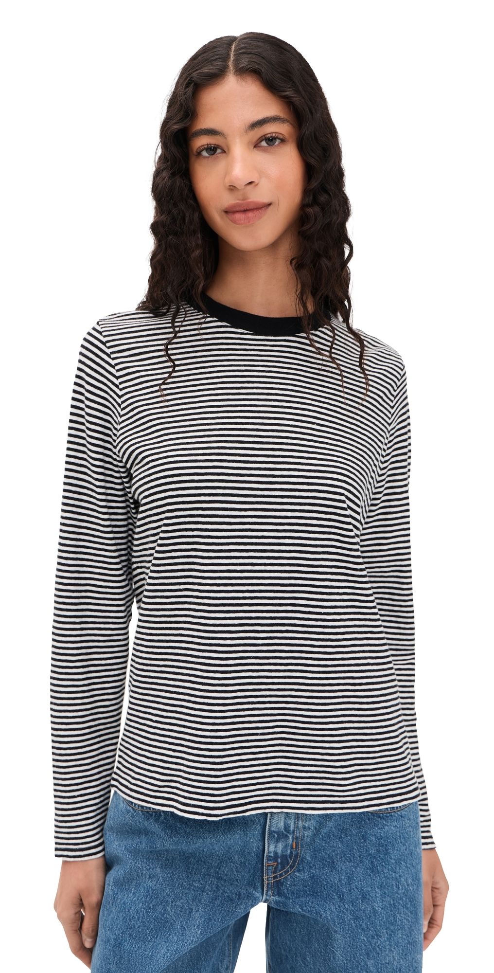 Clare V. Mini Stripe Long Sleeve Tee Black/Cream L