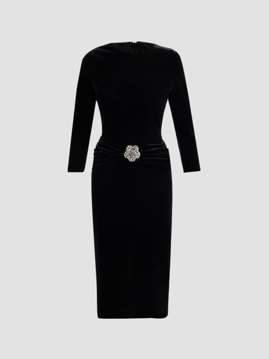 Chiara Boni La Petite Robe Women's Yaras Velvet Embellished Midi Dress - Black - Size 2