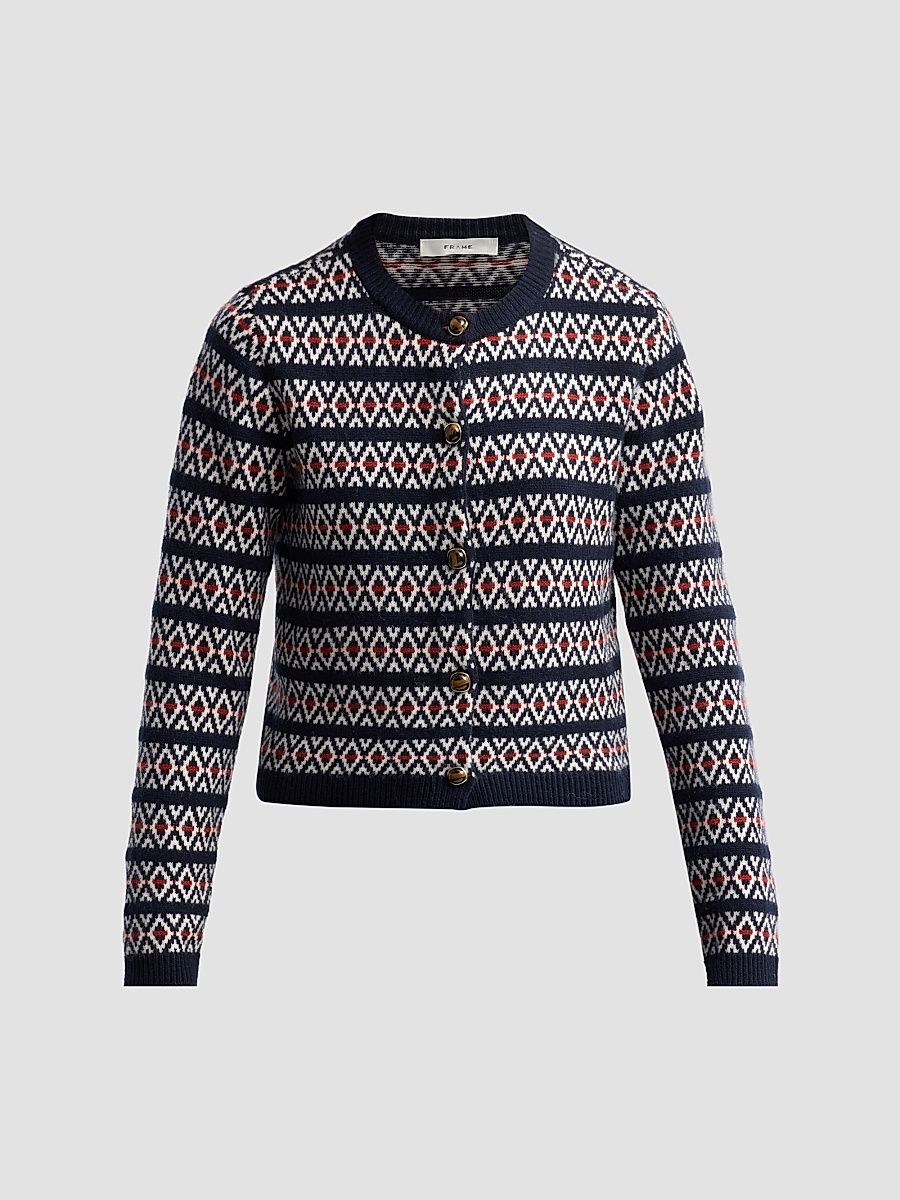 Women's The Wool-Cashmere Cardigan - Navy Fairisle - Size XL