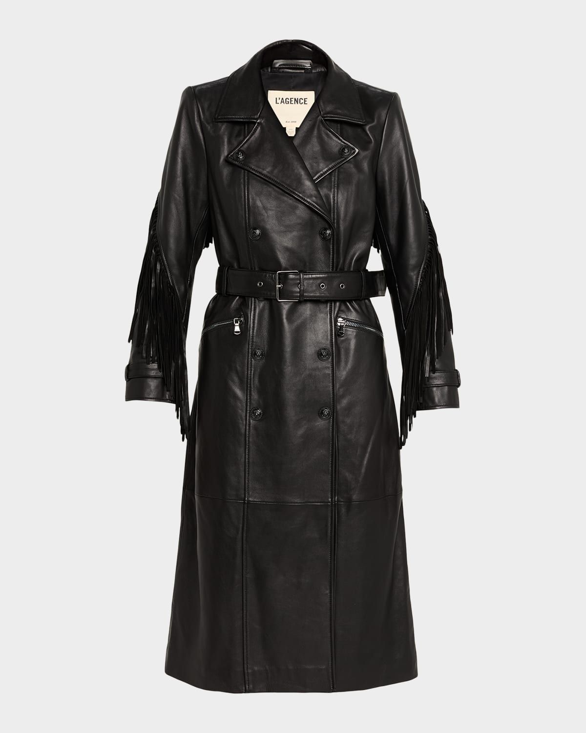 Celina Leather Fringe Trench Coat
