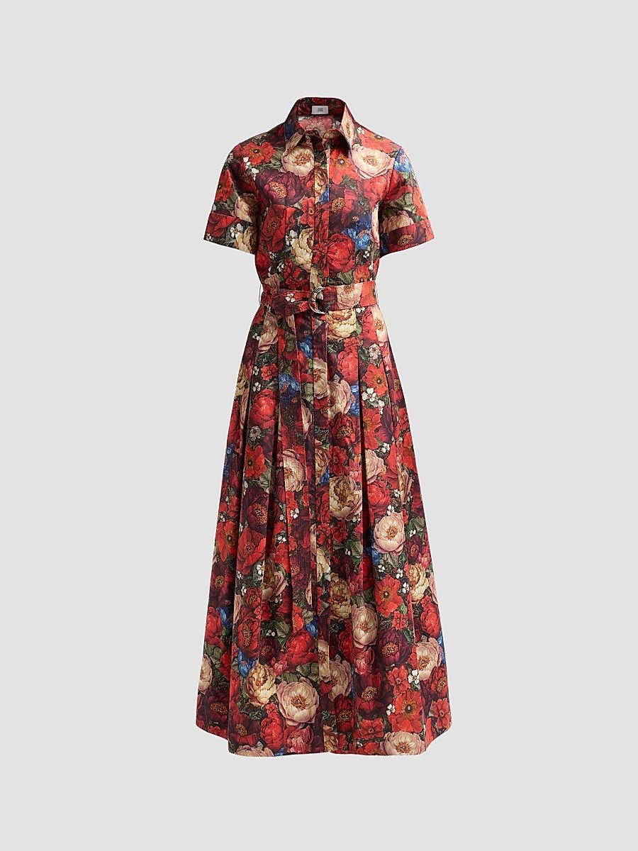 Women's Leighton Floral Pleated Midi Shirtdress - Ruby Floral - Size 12