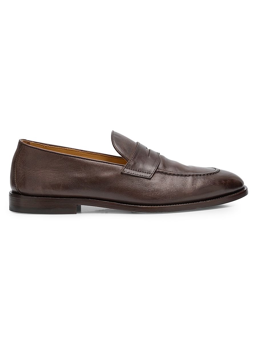 Men's Leather Penny Loafers - Brown - Size 7