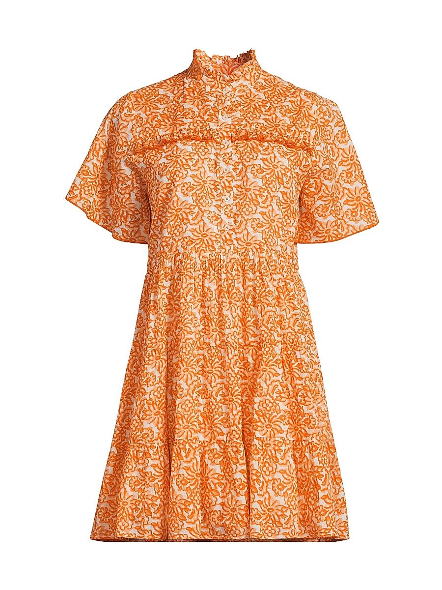 Women's Vibeka Floral Cotton A-Line Minidress - Orange Panaji - Size XS