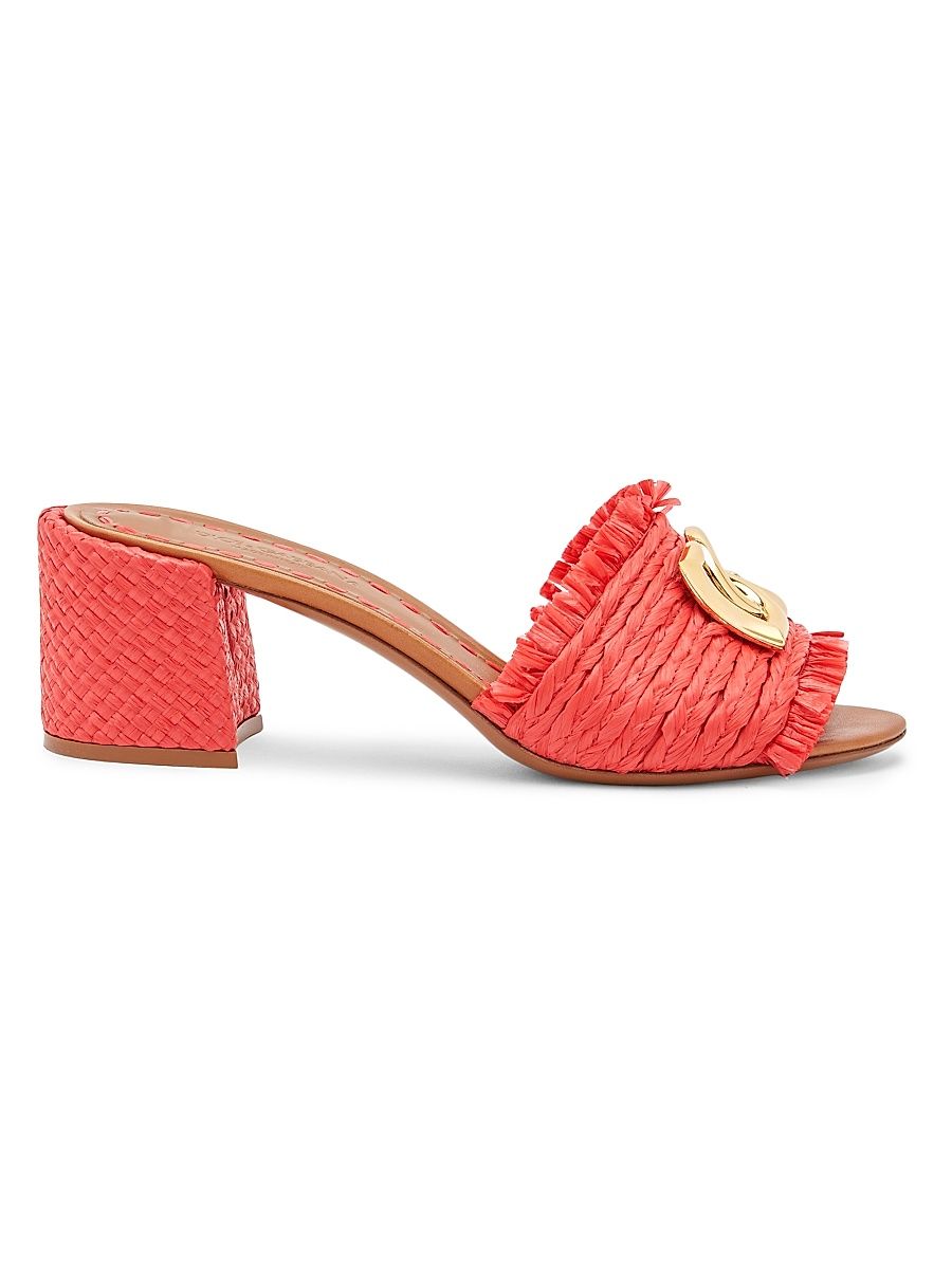 Women's Woven Logo Block-Heel Sandals - Rosso Sabbia - Size 11.5