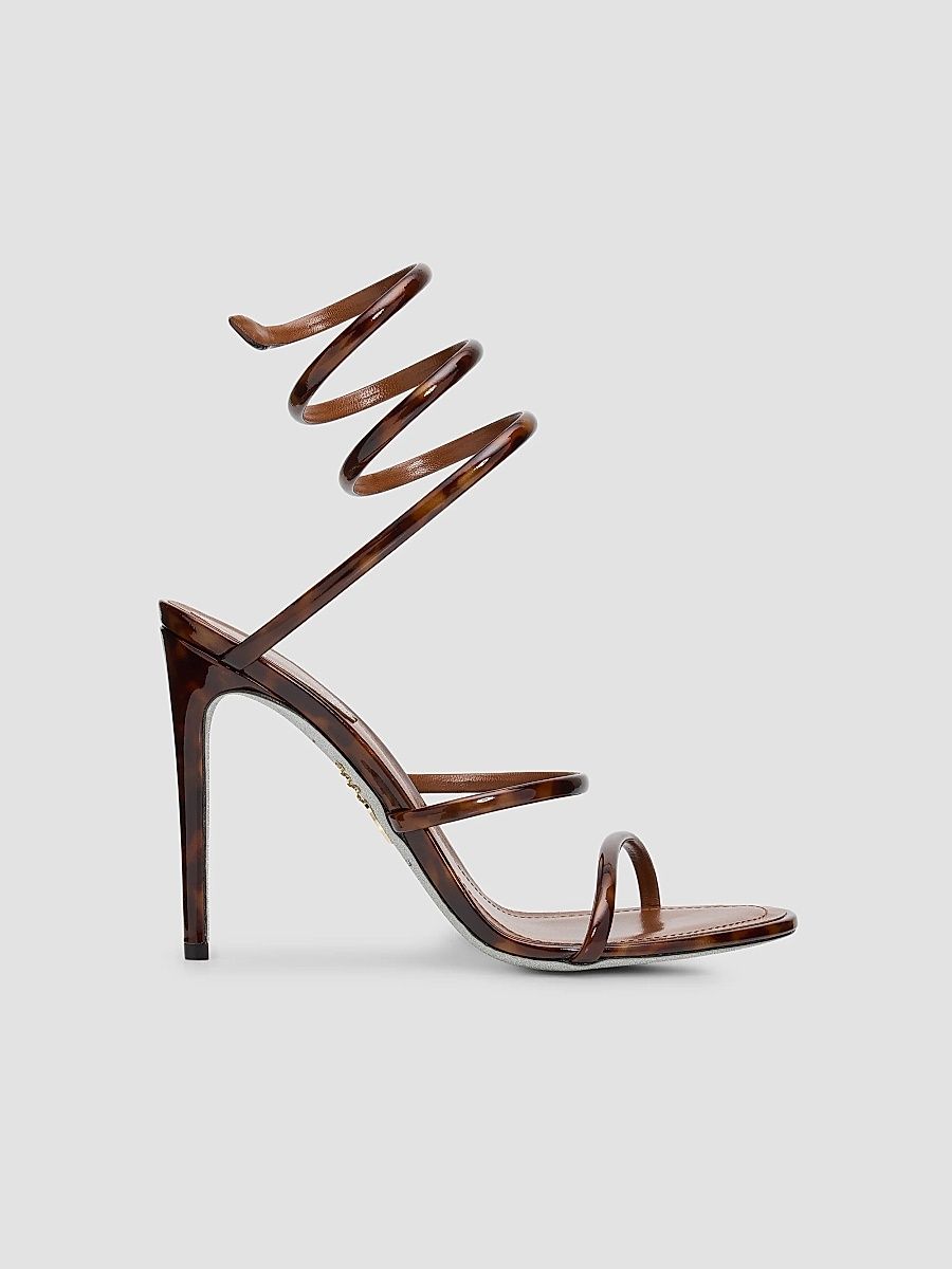 Rene Caovilla Women's Tortoiseshell Patent Leather 105MM Snake-Wrap Sandals - Brown Camouflage - Size 12