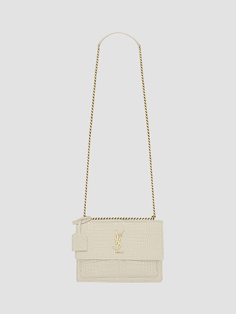Saint Laurent Women's Medium Sunset Croc-Embossed Leather Shoulder Bag - Blanc Vintage