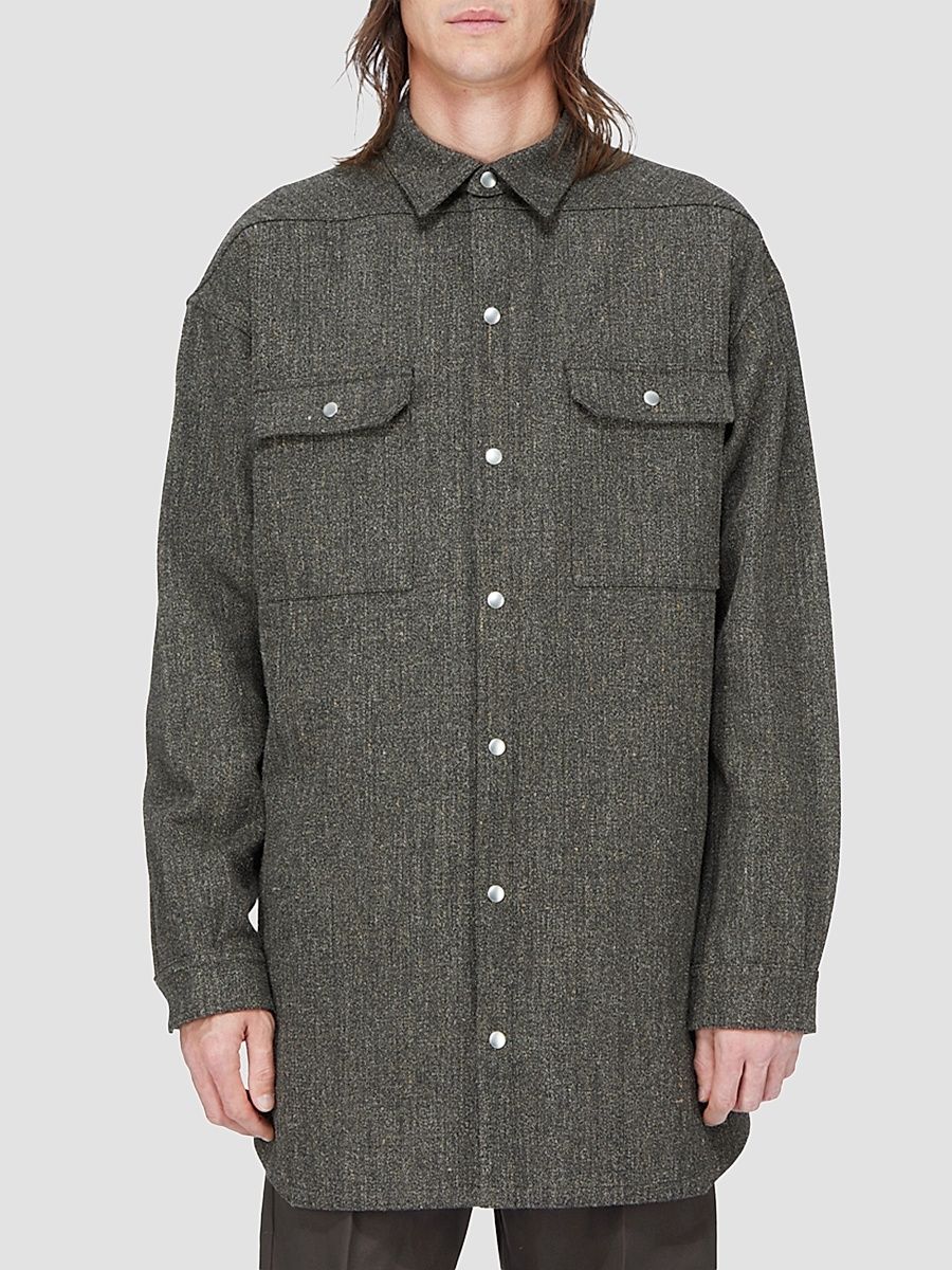 Men's Wool-Blend Tweed Oversized Outershirt - Carbone - Size 44
