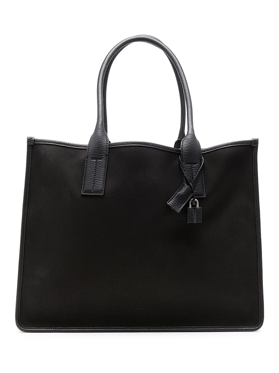 Men's Canvas & Leather East-West Tote Bag - Black