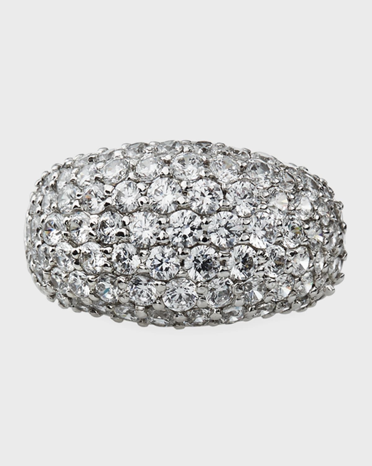 14k White Gold Pave Dome Ring, Size 4-8