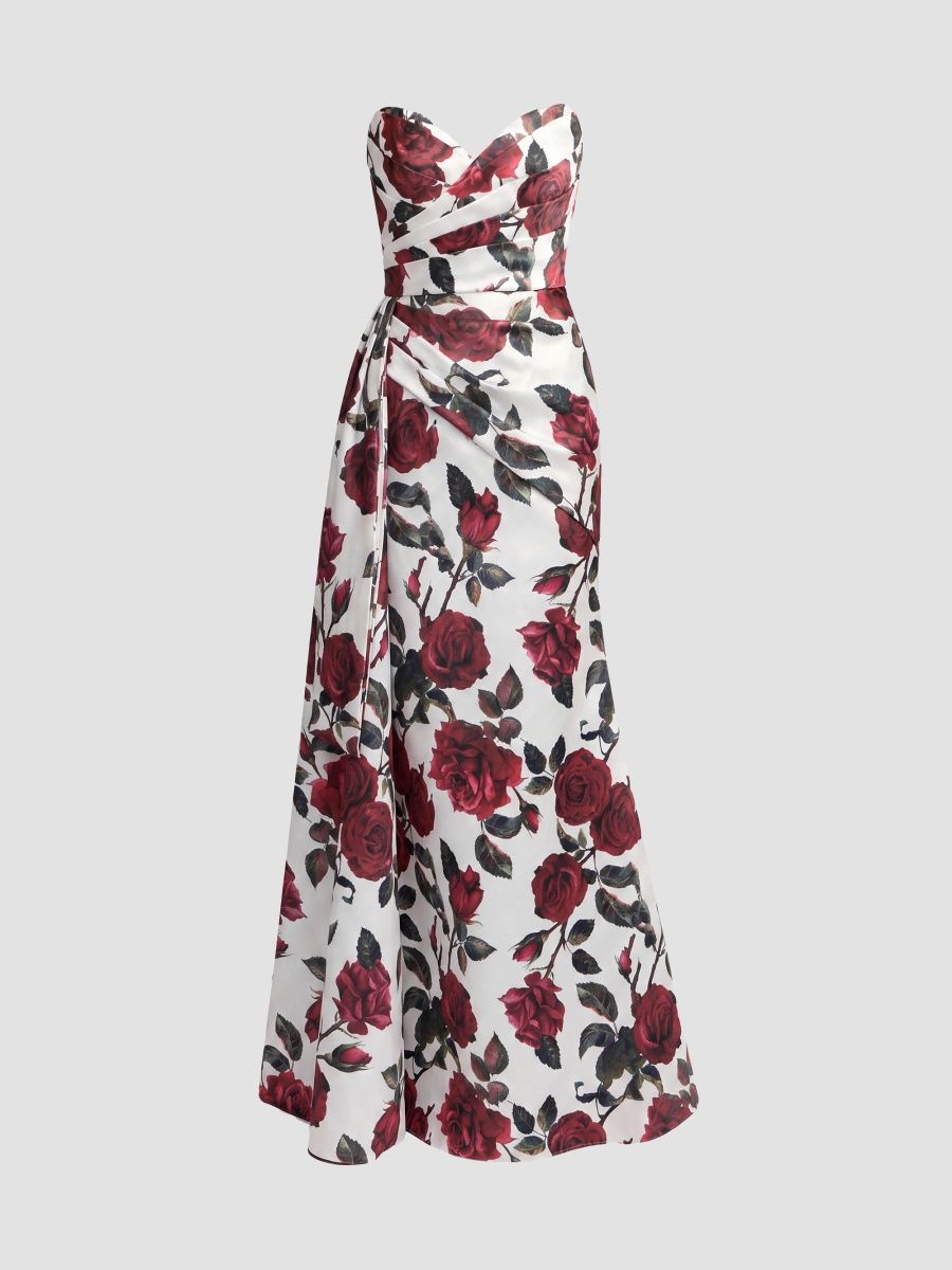 Mac Duggal Women's Floral Satin Strapless Gown - Rose Multi - Size 14