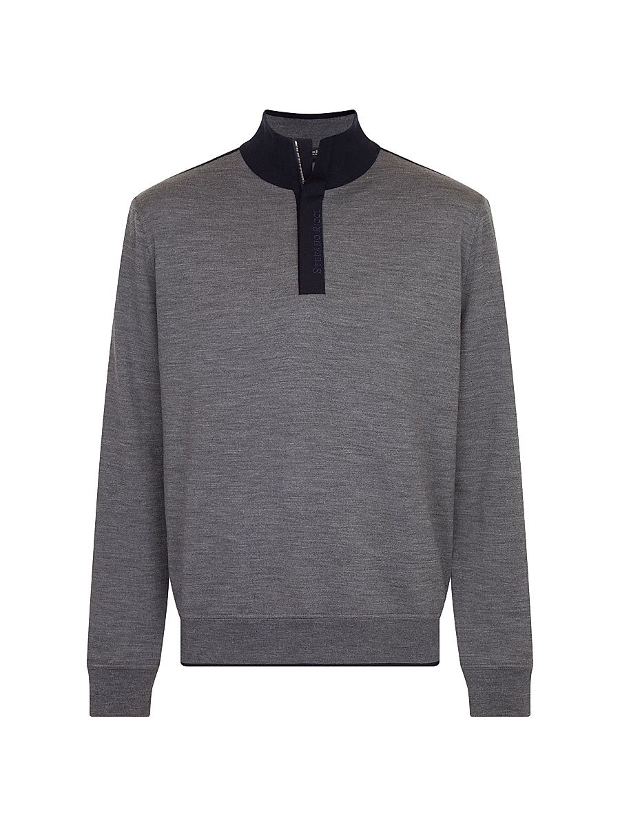 Men's Quarter-Zip Wool Sweater - Dark Grey - Size 44