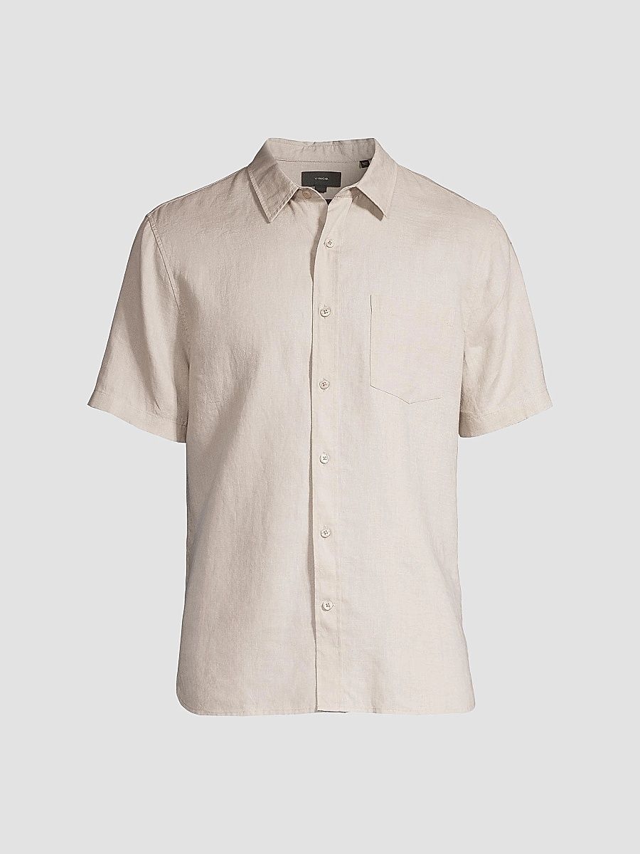 Vince Men's Linen Short-Sleeve Button-Front Shirt - Matcha - Size XXL
