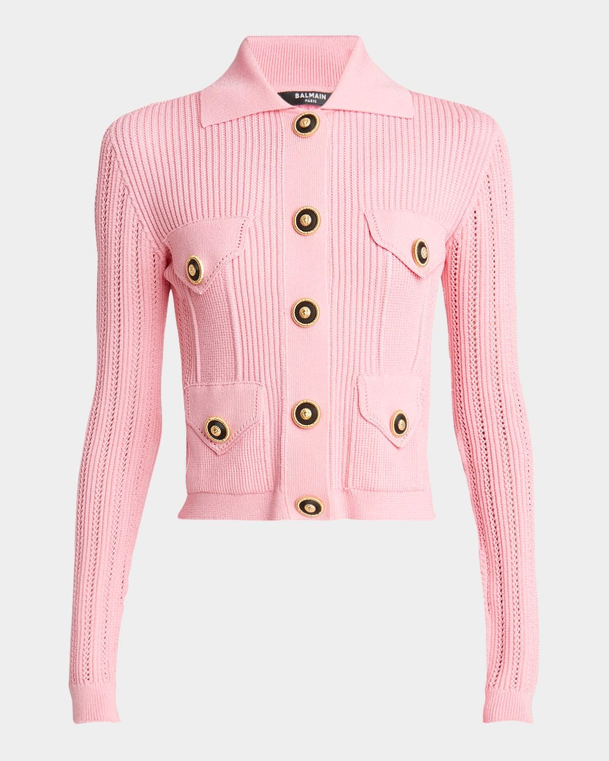 4-Pockets Buttoned Rib Knit Cardigan