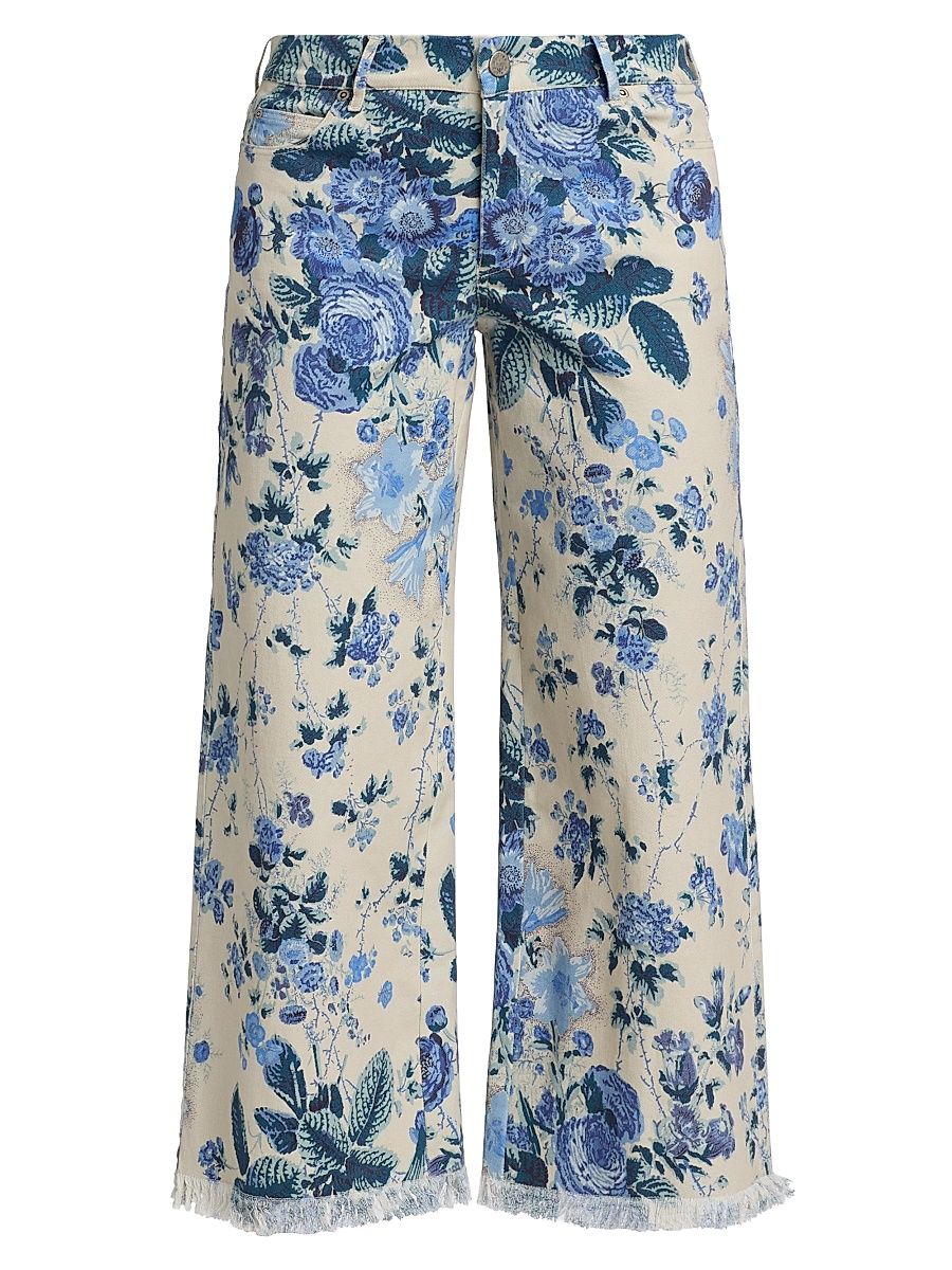 Women's Anne Floral-Print Twill Crop Pants - Ecru Multi - Size 24