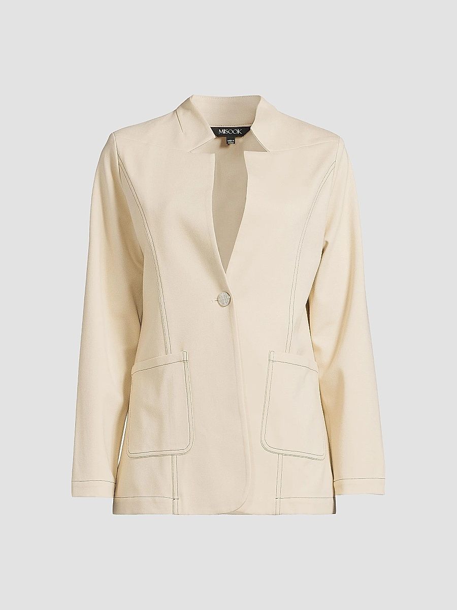 Misook Women's Tailored Ponte One-Button Blazer - Biscotti Black - Size XXL