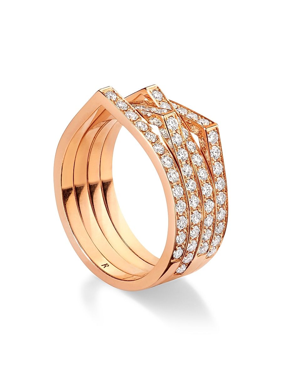 Women's Antifer 18K Rose Gold & Pavé Diamond 4-Row Ring - Rose Gold - Size 6.25