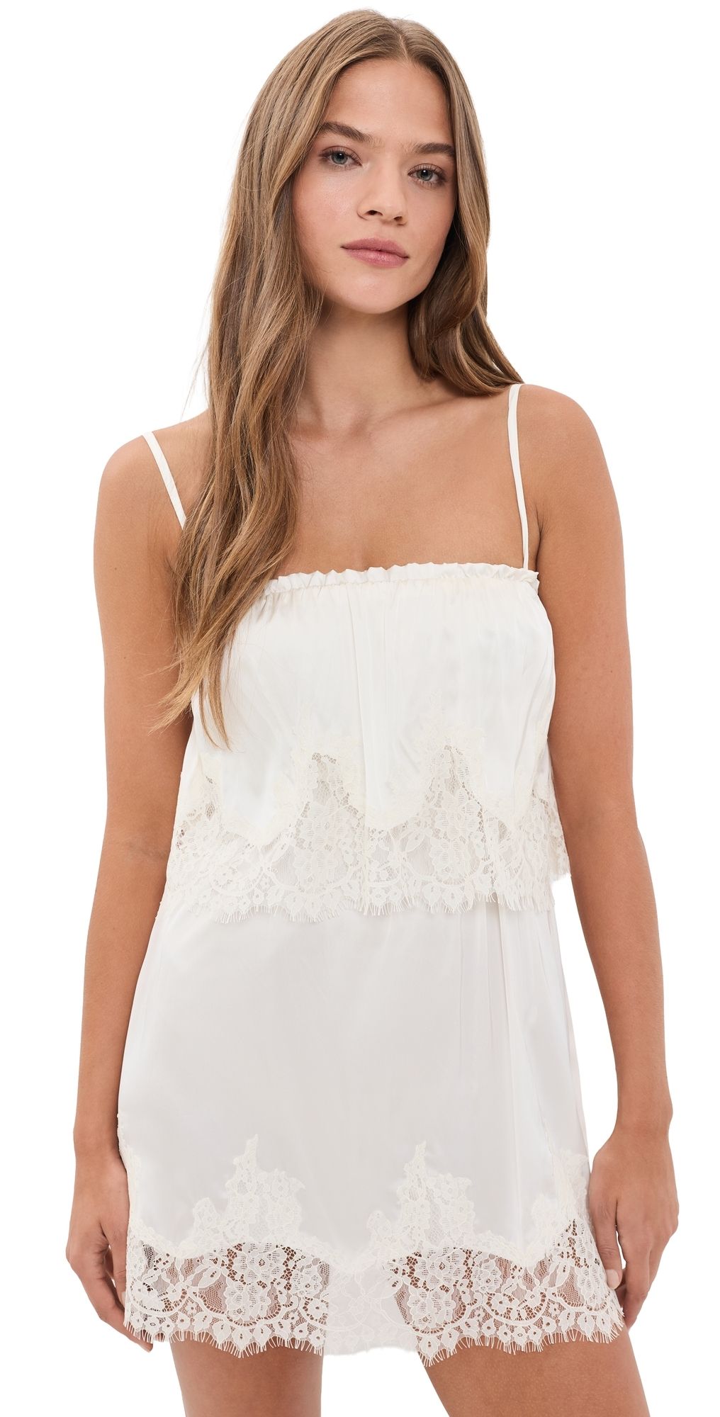 Show Me Your Mumu Emmylou Mini Dress Ivory Satin With Lace Trim XL