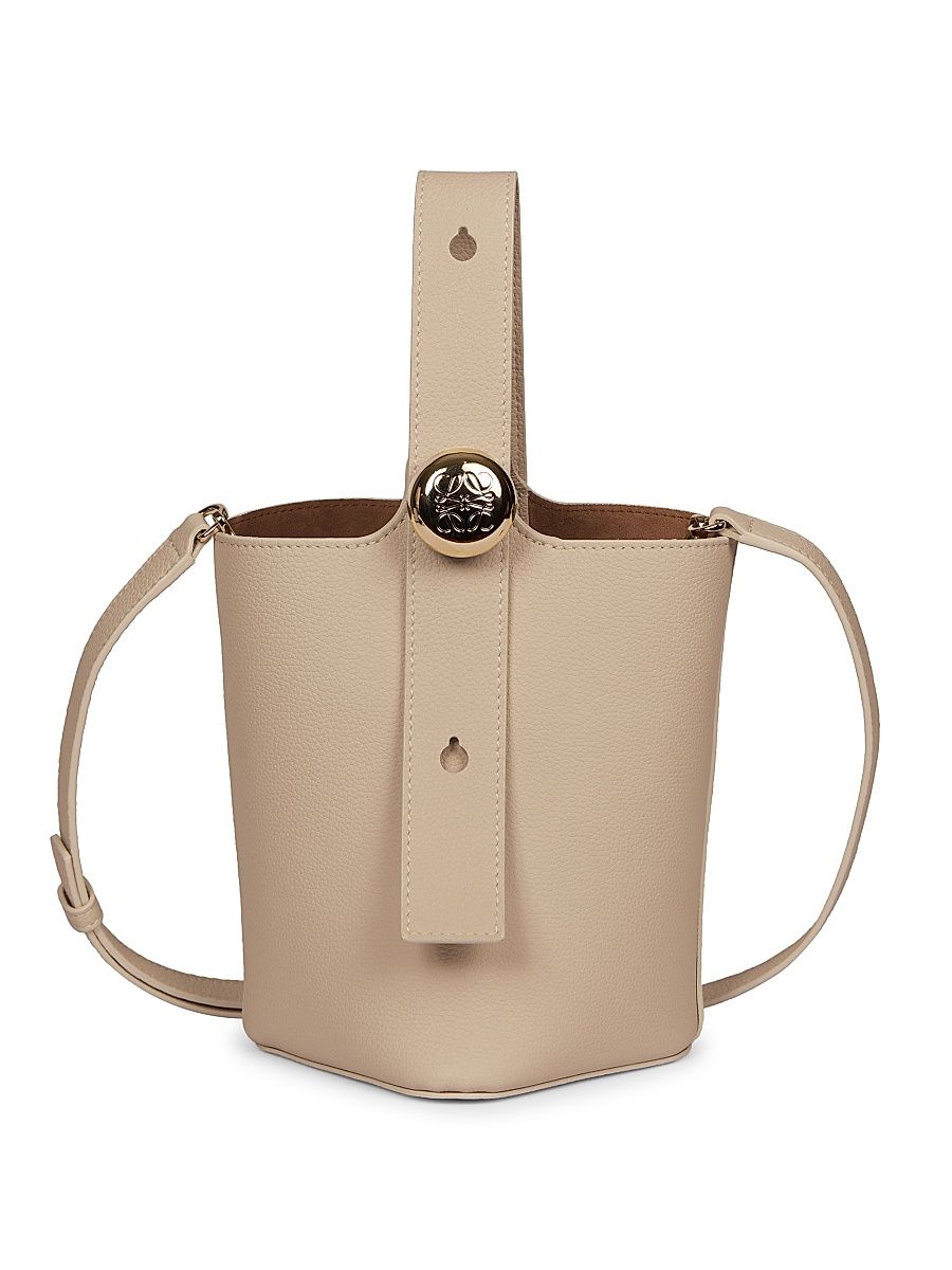 Women's Mini Pebble Leather Bucket Bag - Sand