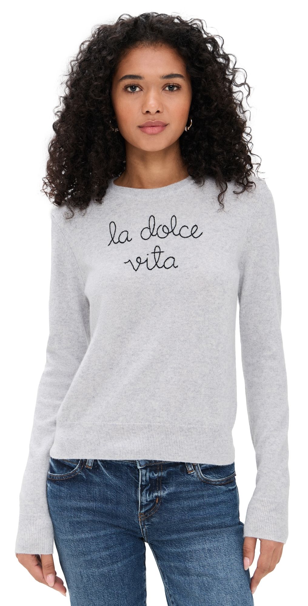 Lingua Franca La Dolce Vita Cashmere Crewneck Smoke XS