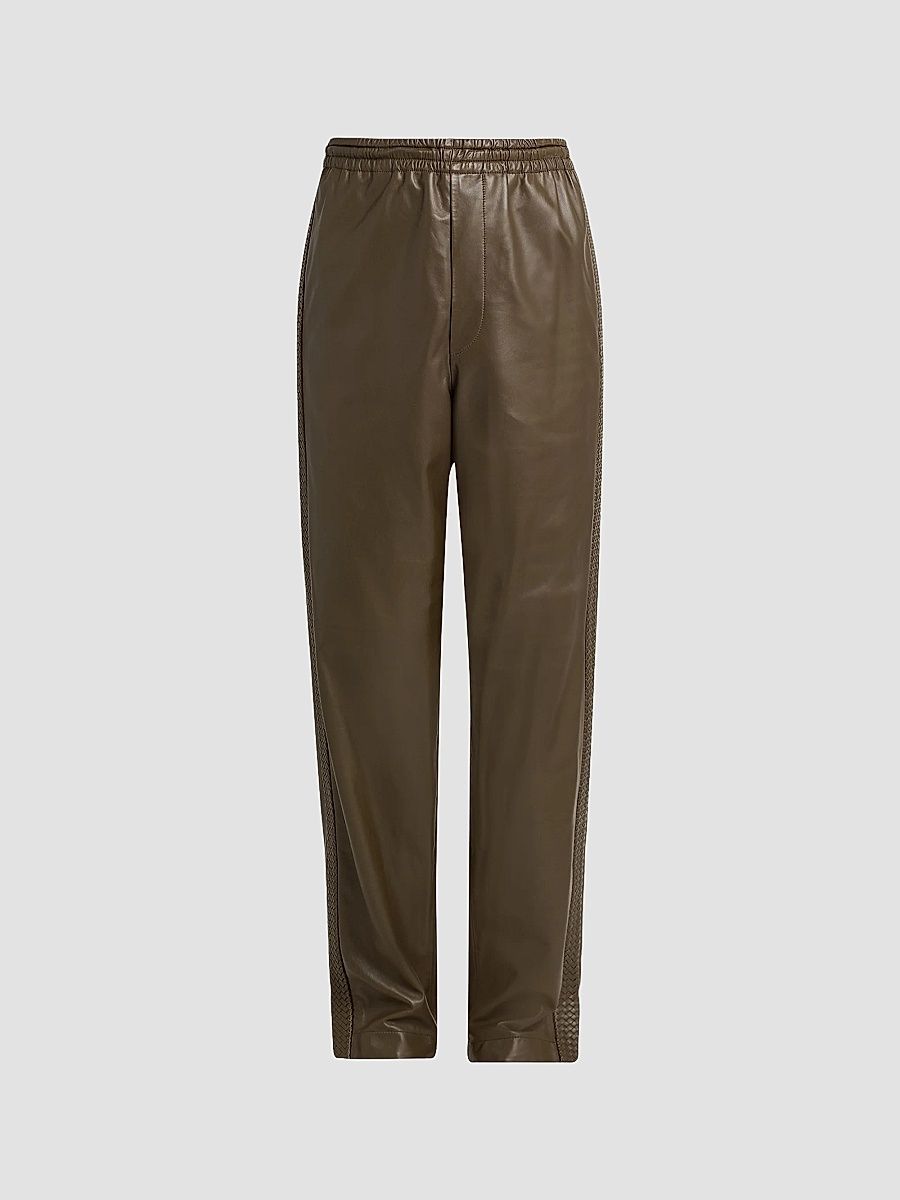 Men's Wide-Leg Leather Trousers - Wader Green - Size 42