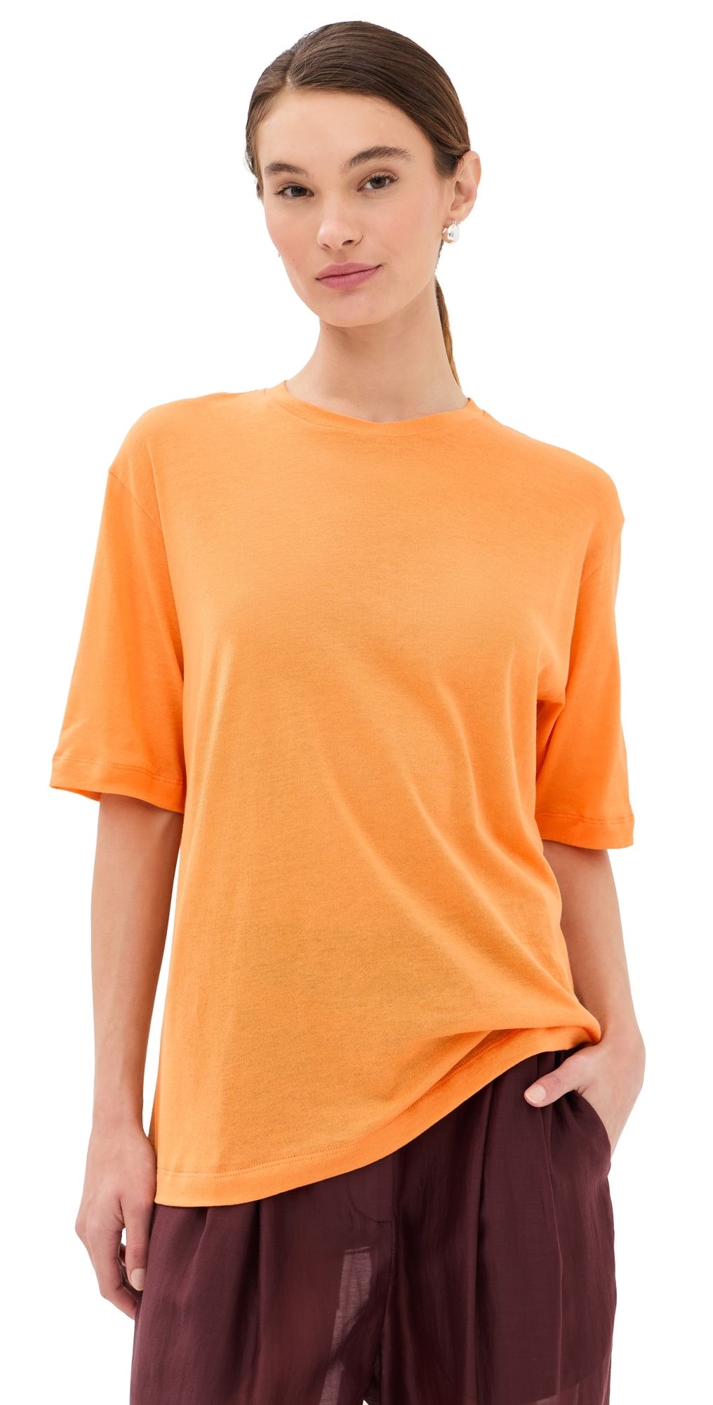 Tibi Sheer Crepe Knit Tee Orange L