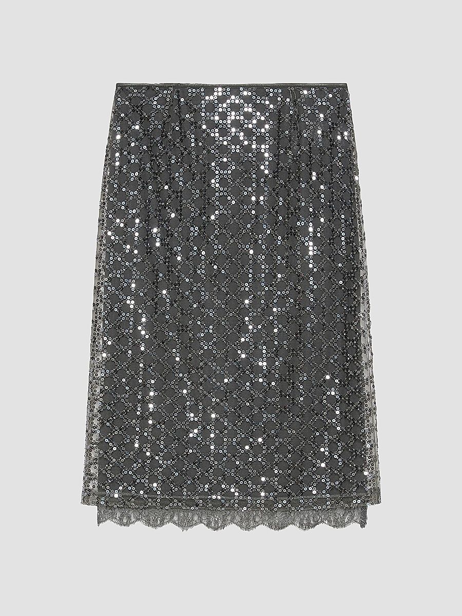 Women's Sequinned and Beaded Skirt - Medium Grey - Size XXL