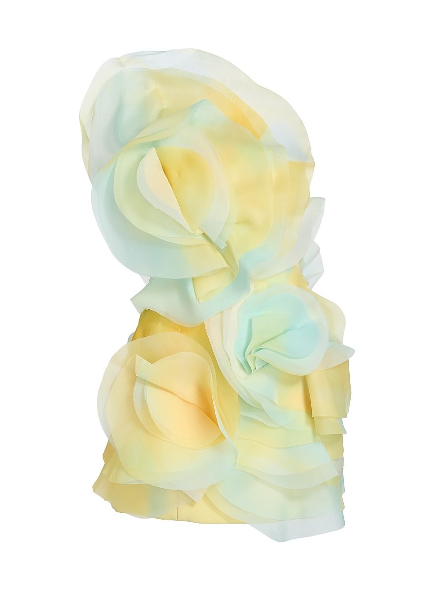 Women's Cotwall Ruffled Floral One-Shoulder Minidress - Lemon Mist - Size 12