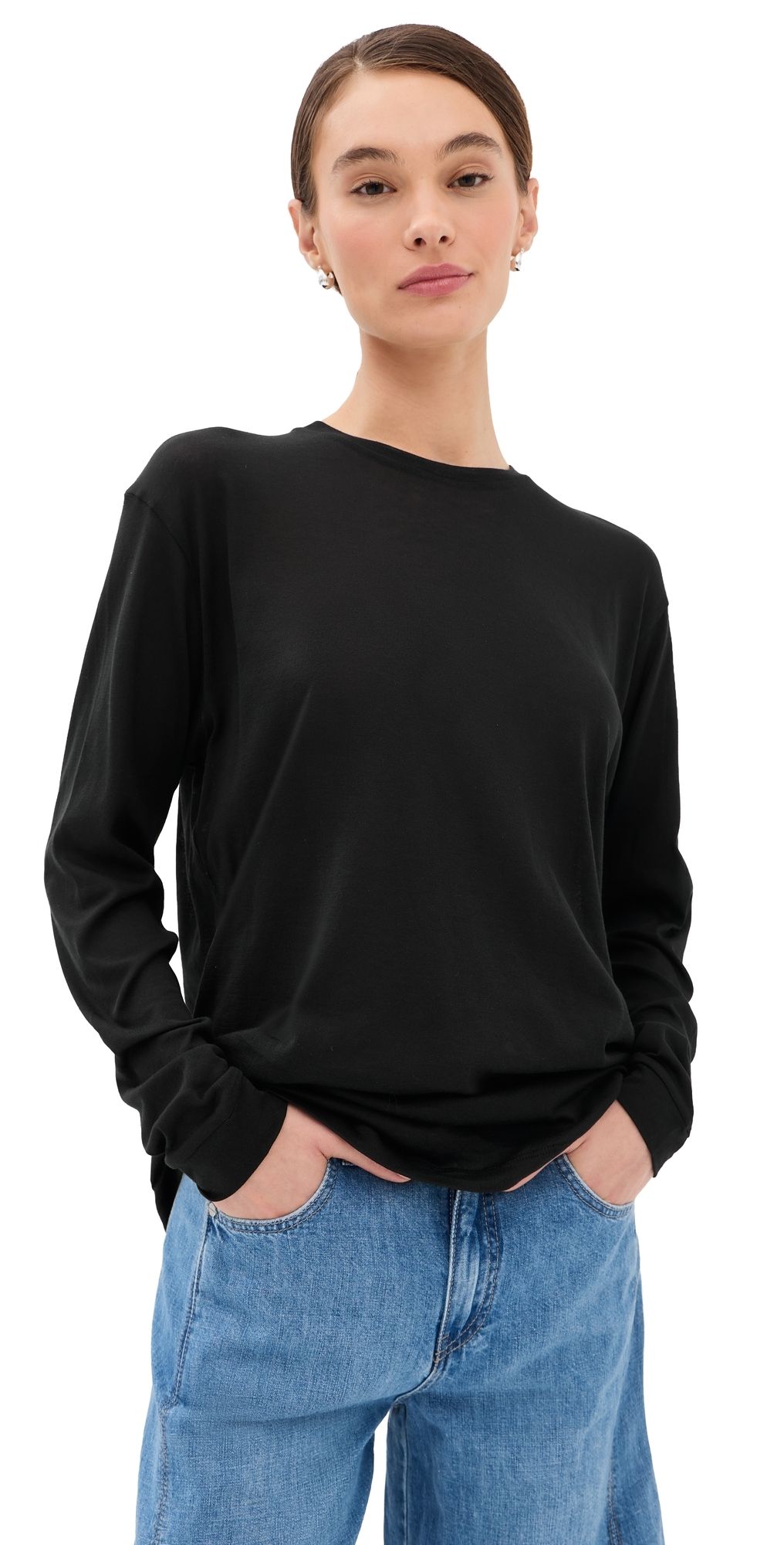 Tibi Sheer Crepe Knit Tee Black S