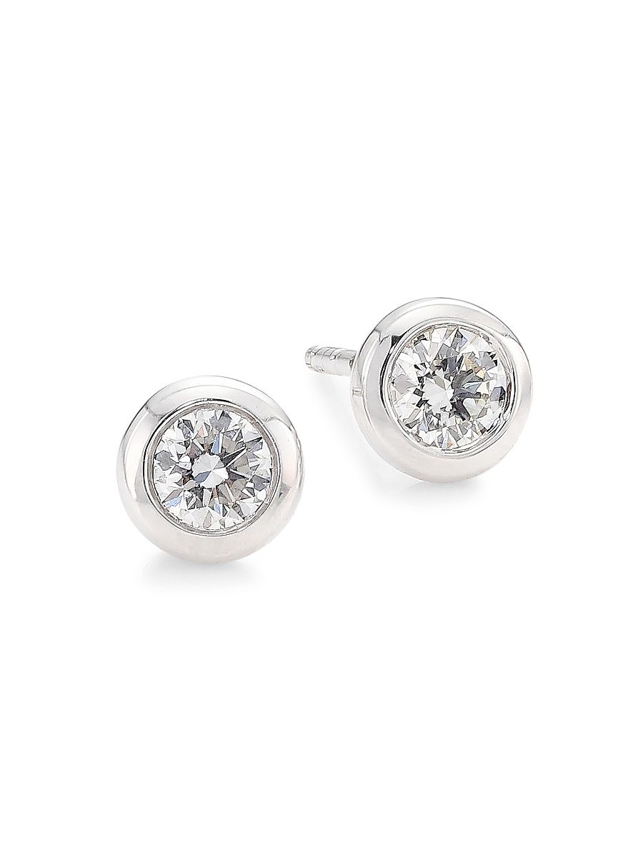 Women's 18K White Gold & 0.50 TCW Diamond Bezel Stud Earrings - White Gold
