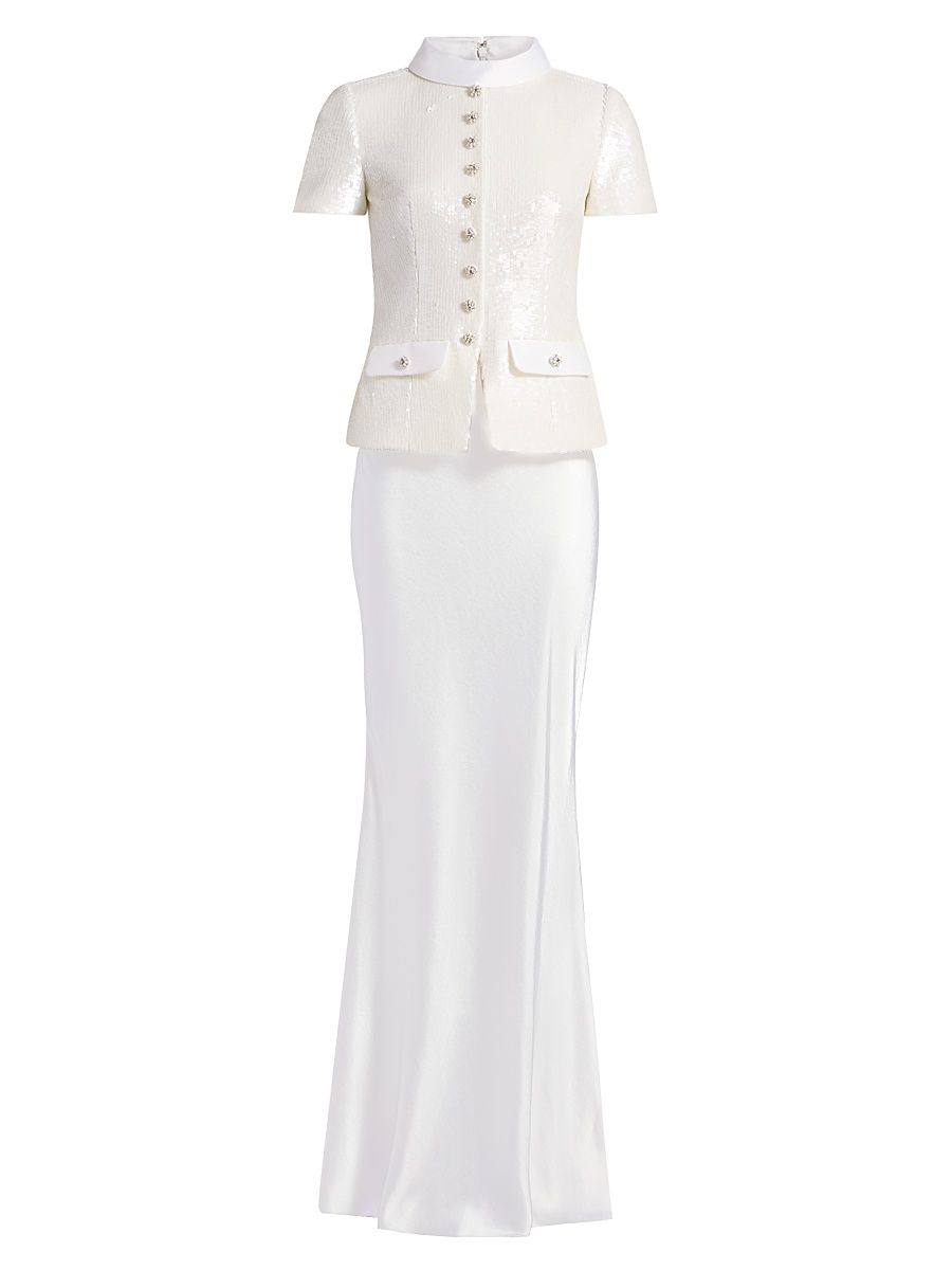 Women's Sequin Tailored Maxi Dress - White - Size 12