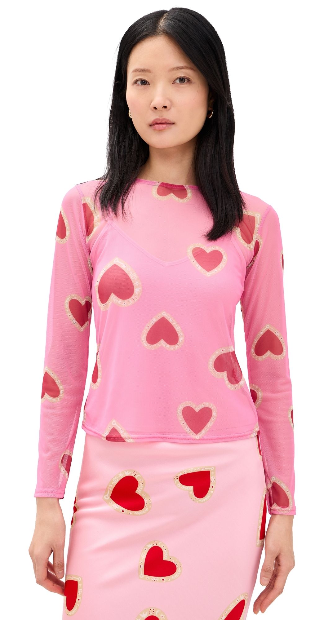 Never Fully Dressed Pink Hearts Mesh Top Pink 10