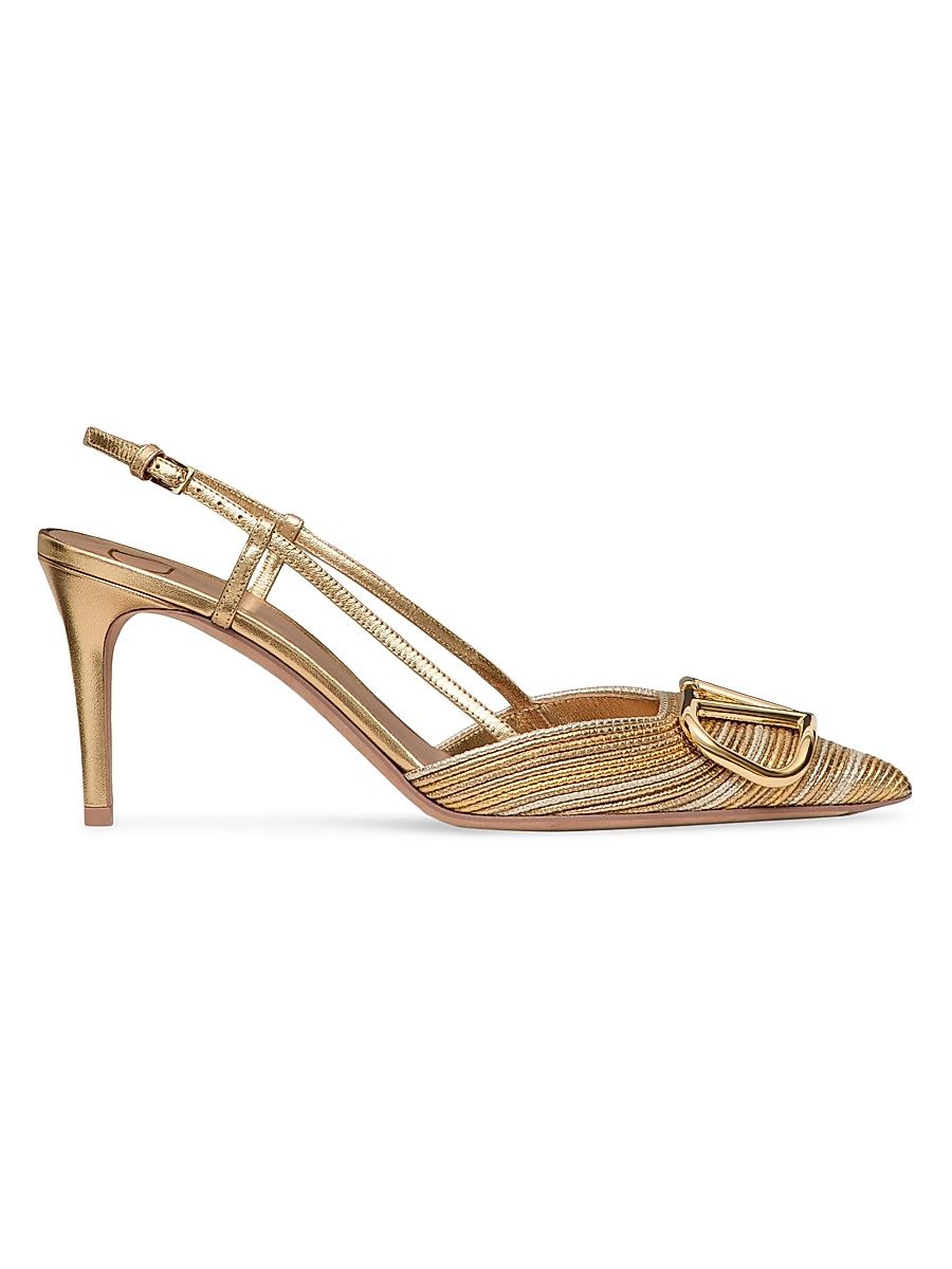 Women's VLogo Signature Metallic Slingback Pumps 80MM - Gold - Size 7