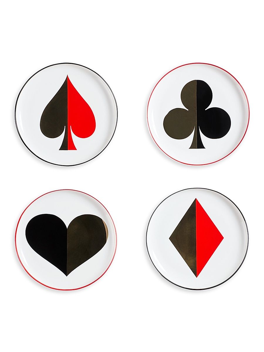 Dealer's Choice 4-Piece Canapé Plate Set - Red Print