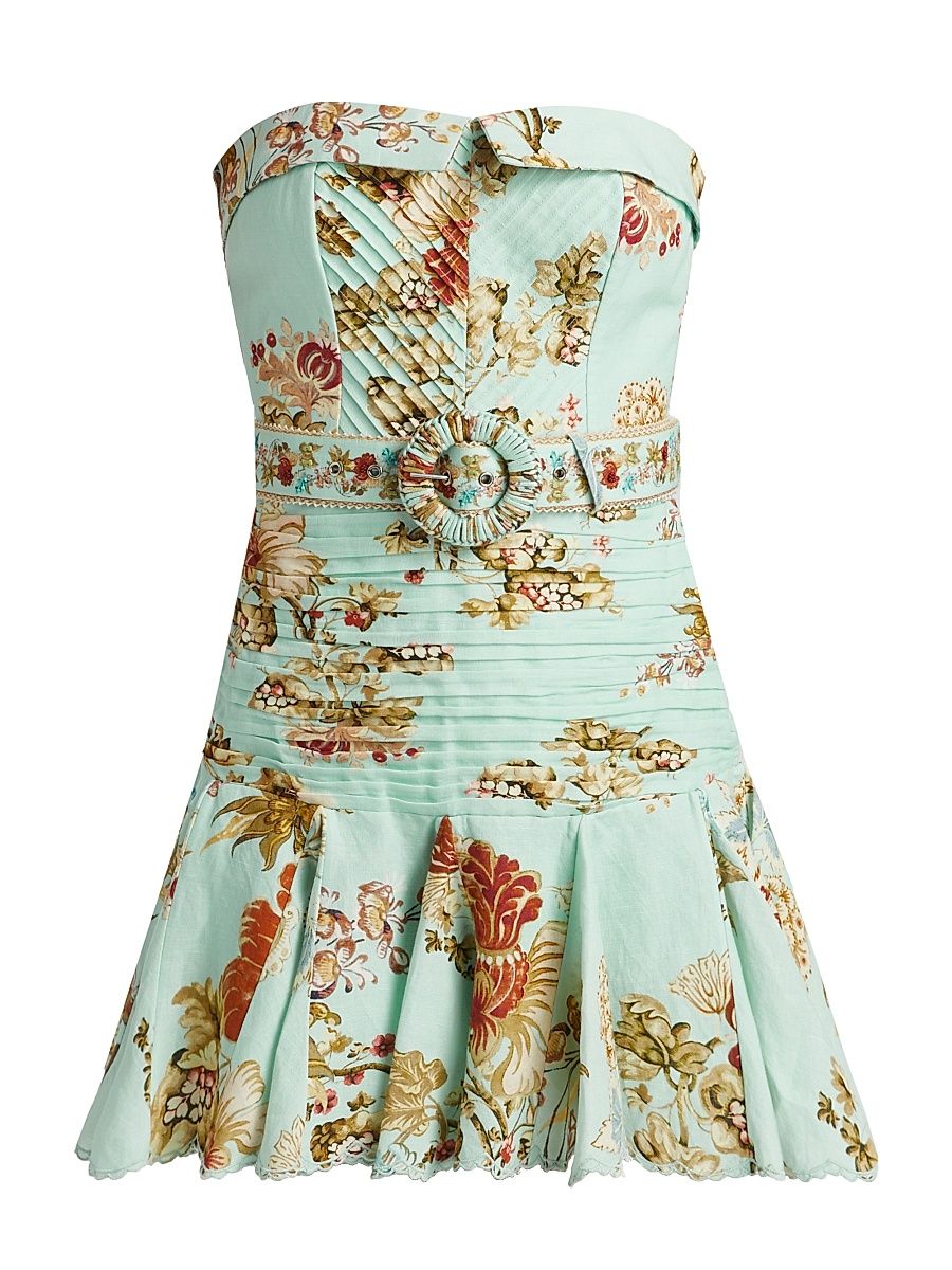 Women's Rohi Floral Belted Strapless Minidress - Turquoise Mix - Size XL