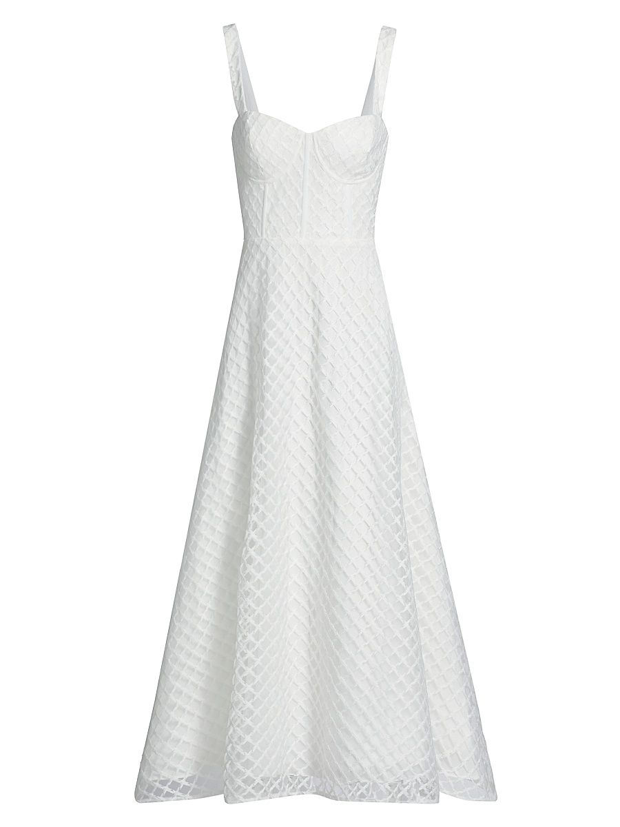 Women's Aurele Tulle Fit & Flare Midi-Dress - Ivory - Size Large