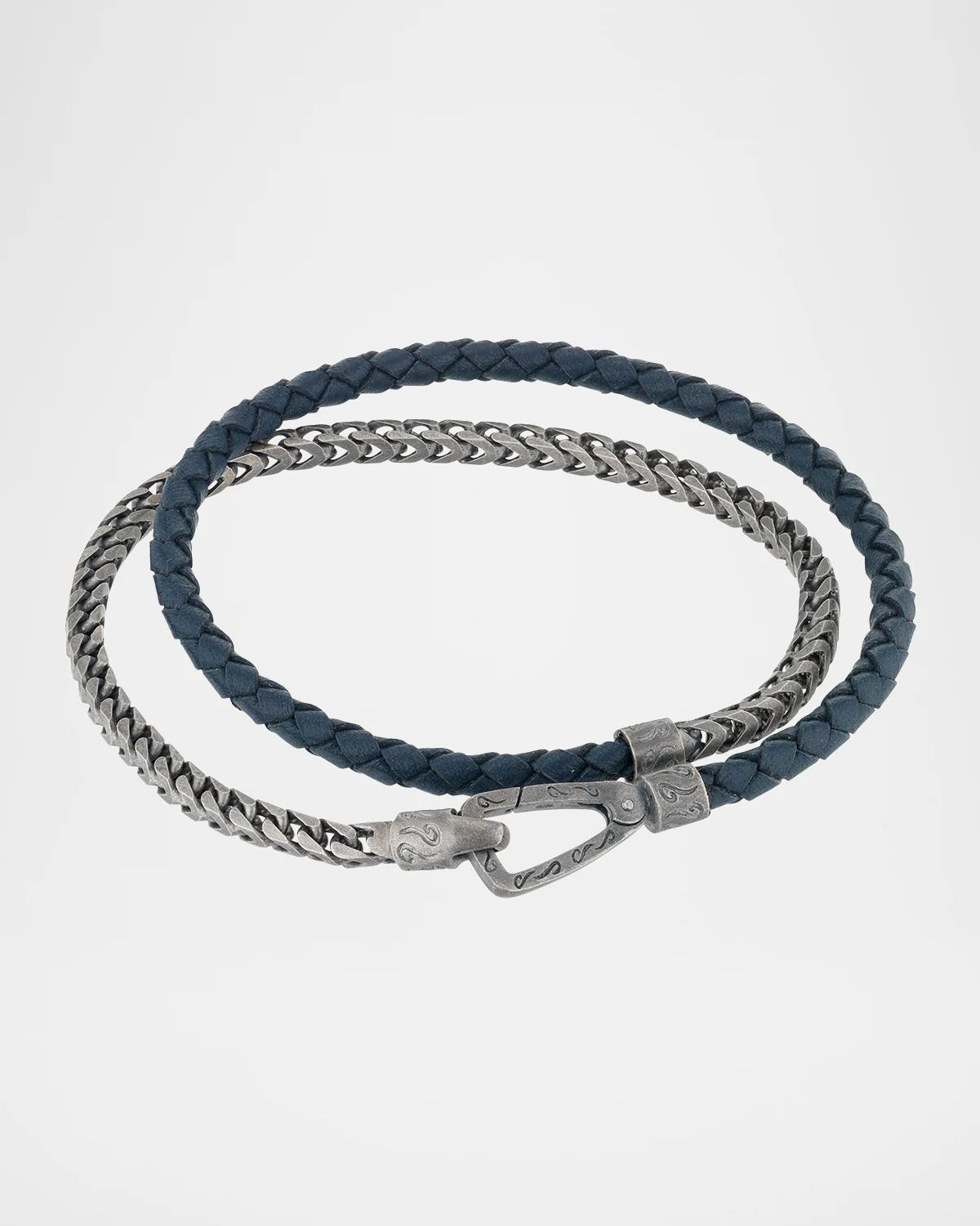 Men & apos;s Lash Double Wrap Leather Franco Chain Combo Bracelet with Push Clasp