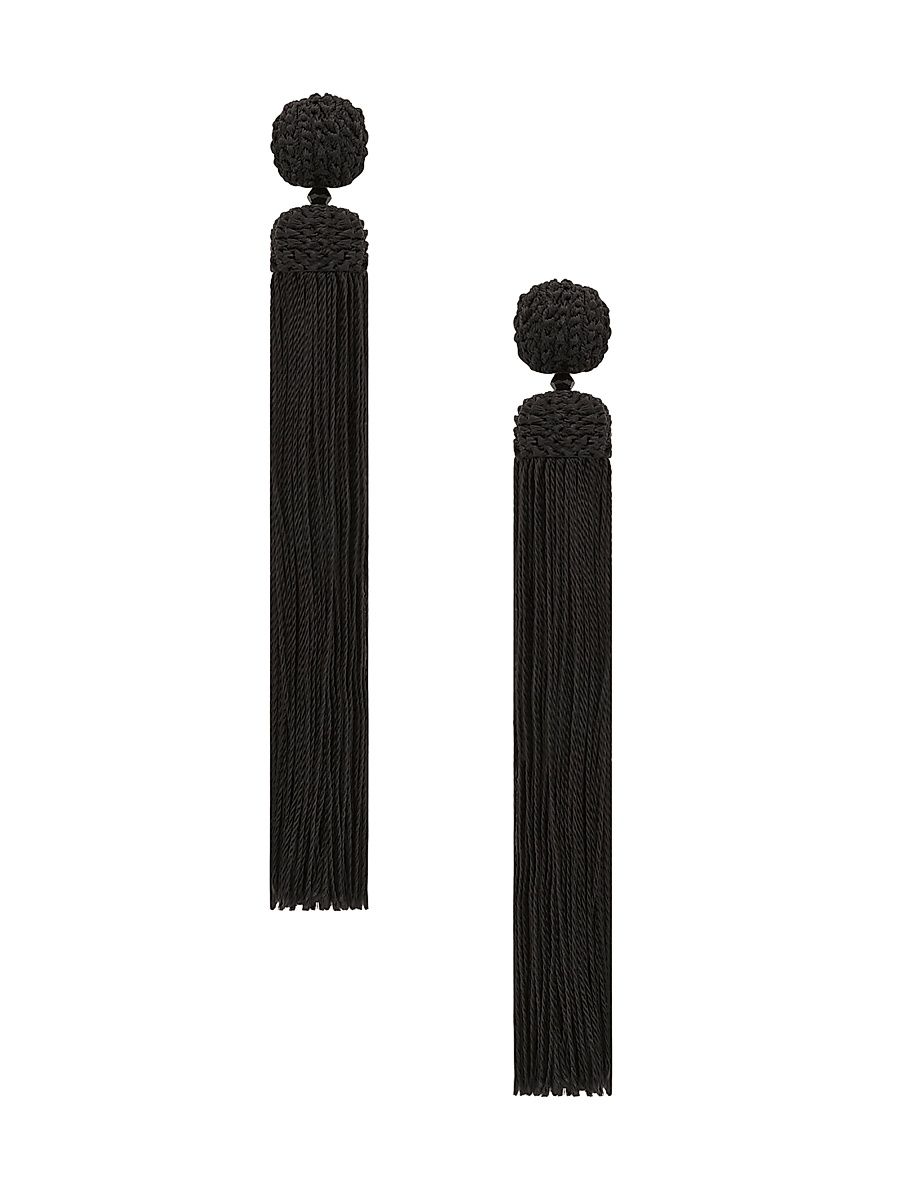 Women's Long Tassel Clip-On Drop Earrings - Black