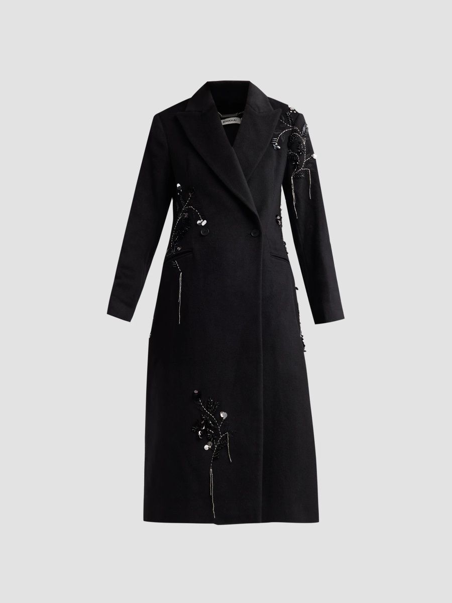 SIMKHAI Women's Gianni Embroidered Wool-Blend Coat - Black - Size XS