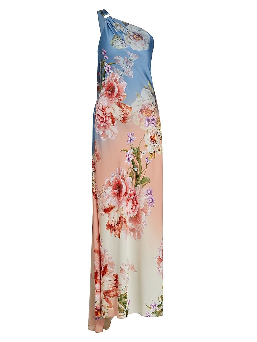 Women's Kavi Floral One-Shoulder Gown - Pink Blue Mix - Size XS