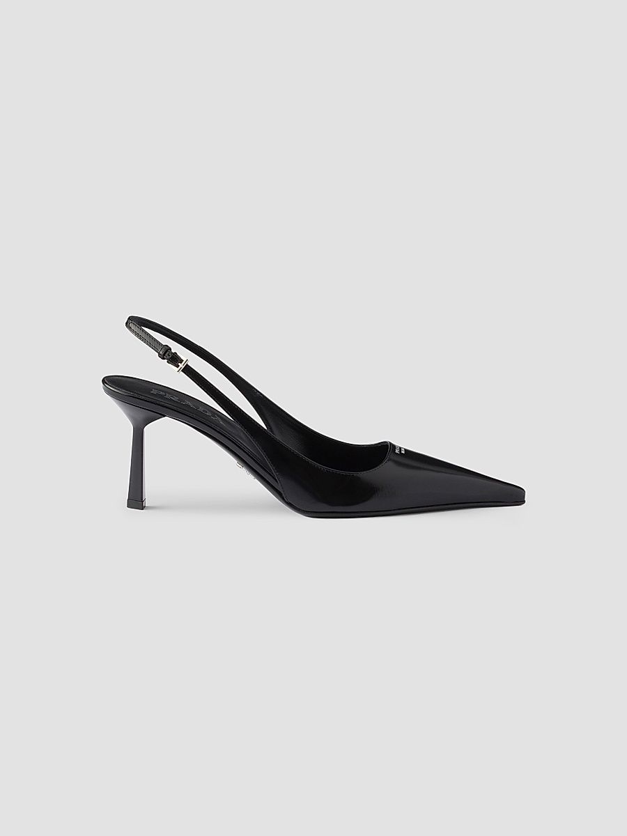 Women's Brushed Leather Slingback Pumps - Black - Size 10