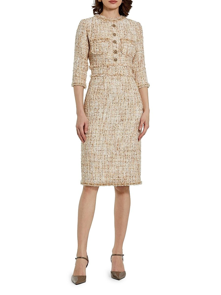Women's Beaded-Trim Tweed Midi-Dress - Blush - Size 16
