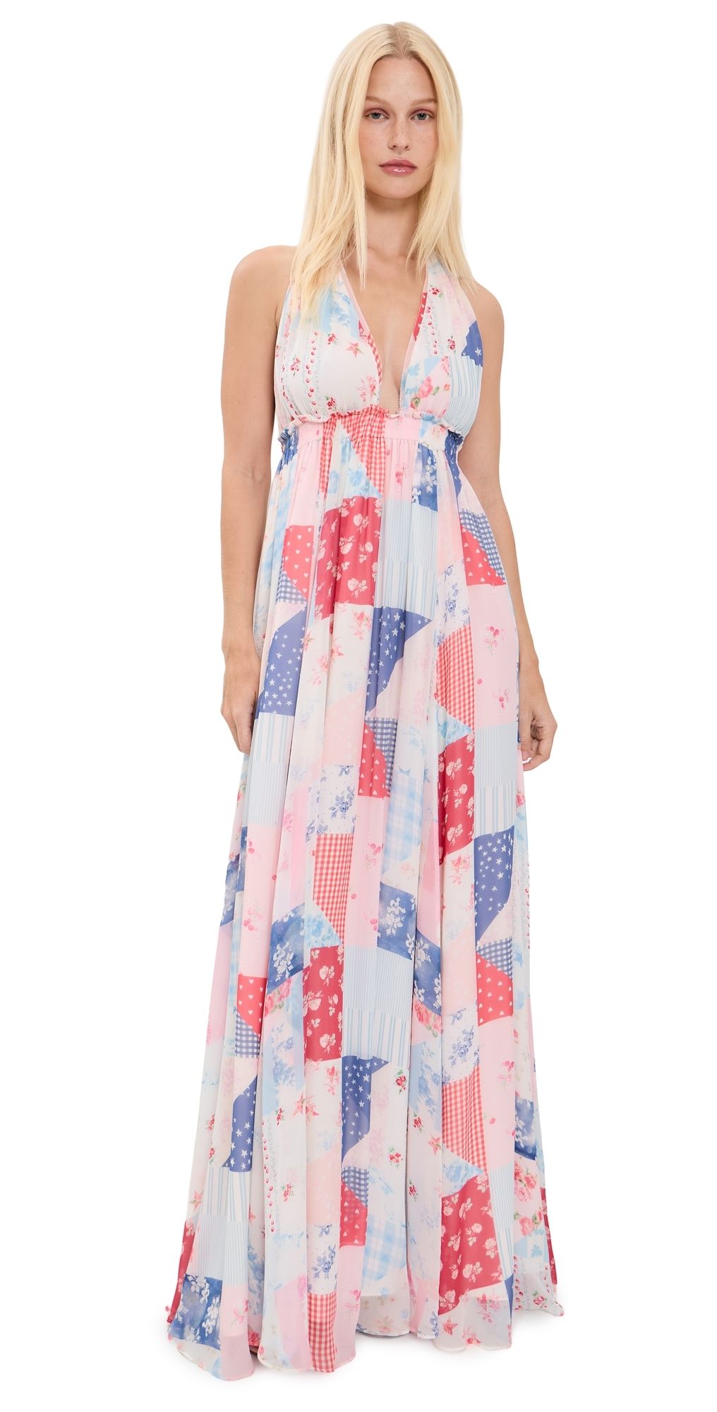 LoveShackFancy Fancy Patchwork Halterneck Dress BLUEBERRY SUNDAE M/L