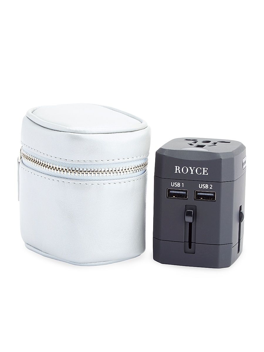 Travel Adapter & Leather Case - Silver