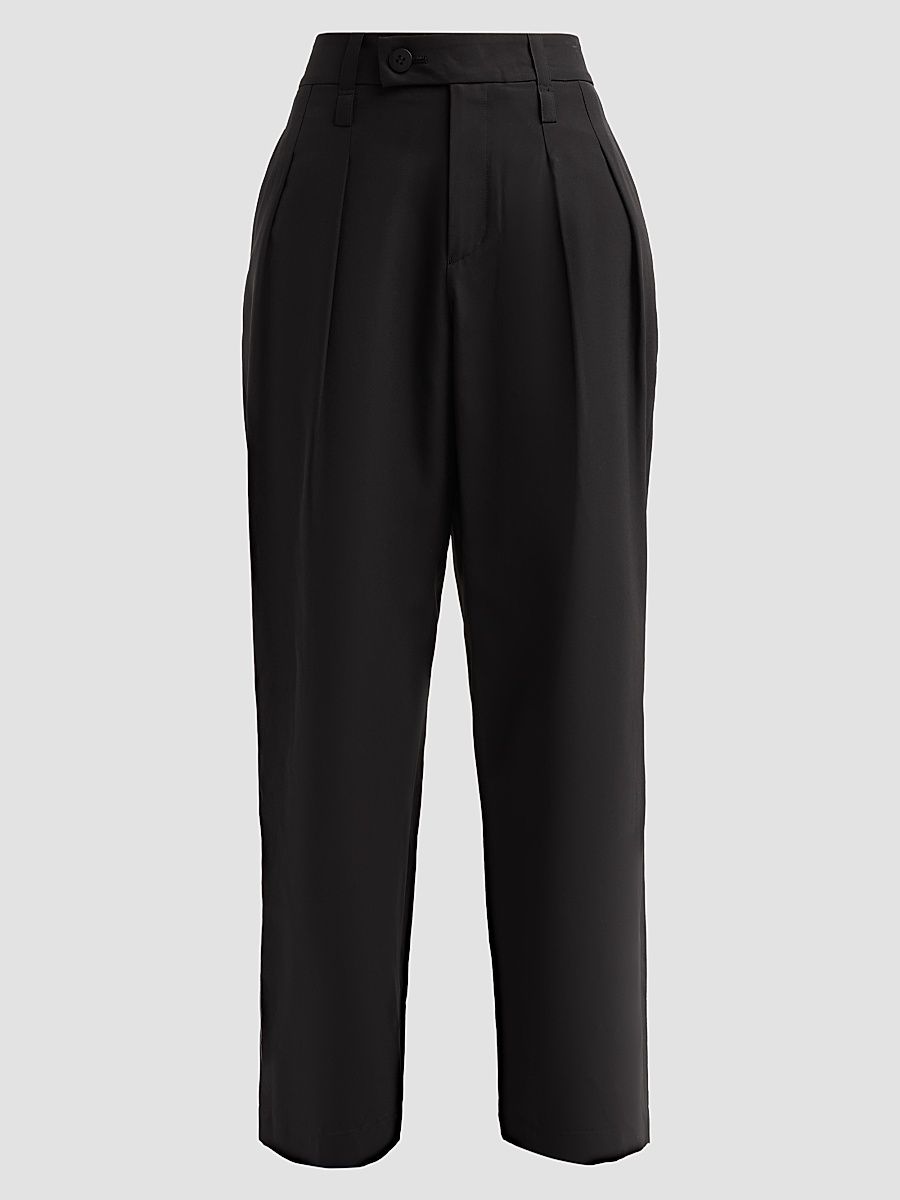 Women's Fluttering Pleated Straight-Leg Ankle Pants - Black - Size XS